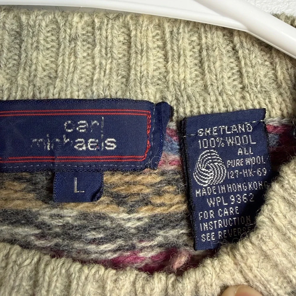 Carl Michaels Sweater Shetland Wool Fair Isle Crewneck Vintage Preppy L